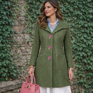 NESS TWEED British Green and White Polka Dot Tailored Jacket, 6
